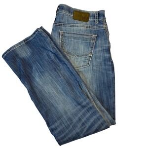 BKE Denim Tyler Mens Straight Leg Jeans Size 36R Blue Wash Whiskering